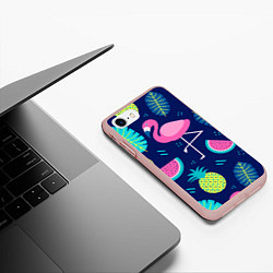 Чехол iPhone 7/8 матовый Фруктовый фламинго, цвет: 3D-светло-розовый — фото 2