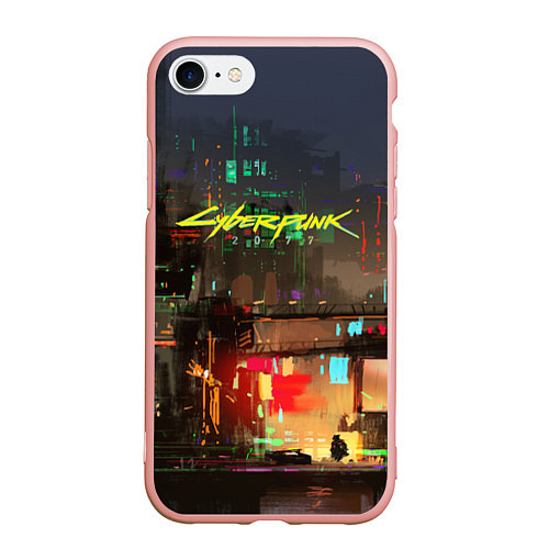 Чехол iPhone 7/8 матовый Cyberpunk 2077: Night City / 3D-Светло-розовый – фото 1