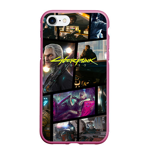 Чехол iPhone 7/8 матовый Cyberpunk 2077: Stories / 3D-Малиновый – фото 1