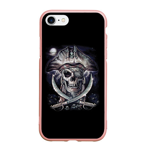 Чехол iPhone 7/8 матовый Череп пирата / 3D-Светло-розовый – фото 1