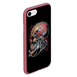 Чехол iPhone 7/8 матовый Череп с тату дракона, цвет: 3D-малиновый — фото 2