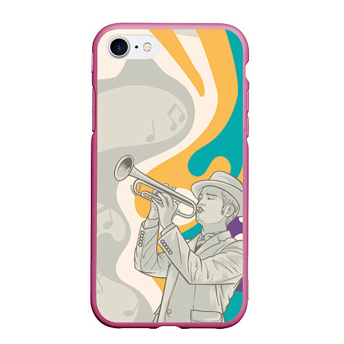 Чехол iPhone 7/8 матовый Love saxophone / 3D-Малиновый – фото 1