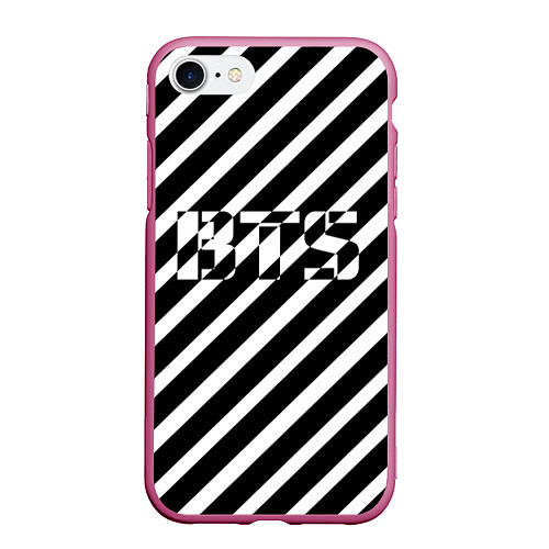 Чехол iPhone 7/8 матовый BTS: B&W Stripes / 3D-Малиновый – фото 1