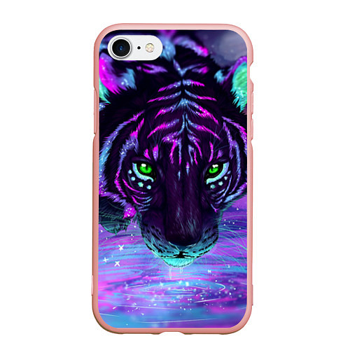 Чехол iPhone 7/8 матовый Неоновый тигр / 3D-Светло-розовый – фото 1