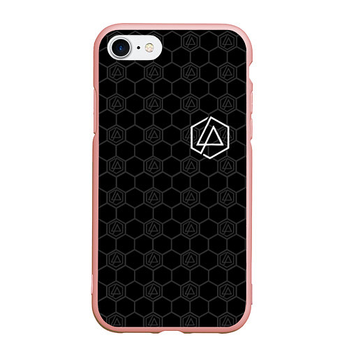Чехол iPhone 7/8 матовый Linkin Park: Black Carbon / 3D-Светло-розовый – фото 1