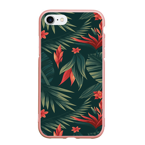 Чехол iPhone 7/8 матовый Зеленые тропики / 3D-Светло-розовый – фото 1