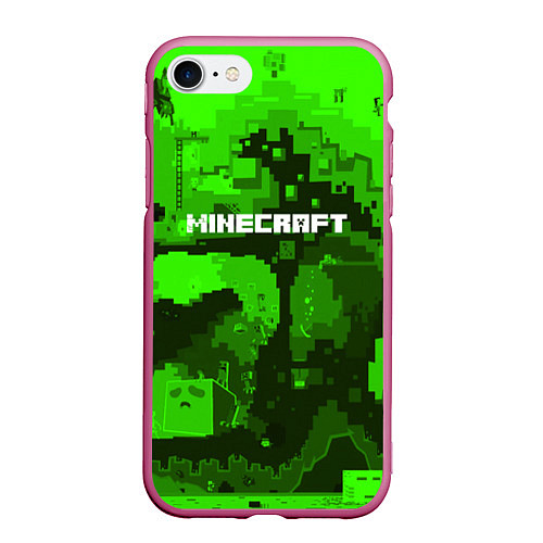 Чехол iPhone 7/8 матовый Minecraft: Green World / 3D-Малиновый – фото 1