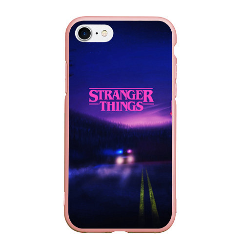 Чехол iPhone 7/8 матовый Stranger Things: Neon Road / 3D-Светло-розовый – фото 1