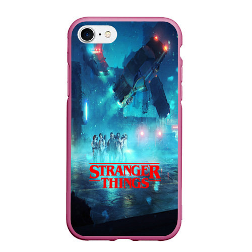 Чехол iPhone 7/8 матовый Stranger Things: Space Light / 3D-Малиновый – фото 1