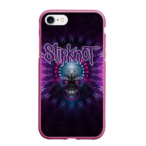 Чехол iPhone 7/8 матовый Slipknot: Neon Skull / 3D-Малиновый – фото 1