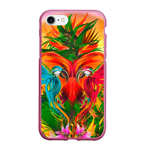 Чехол iPhone 7/8 матовый Яркие тропики / 3D-Малиновый – фото 1