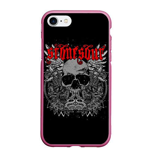 Чехол iPhone 7/8 матовый Stone Sour: Dark Skull / 3D-Малиновый – фото 1