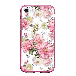 Чехол iPhone 7/8 матовый Нежные розы, цвет: 3D-малиновый