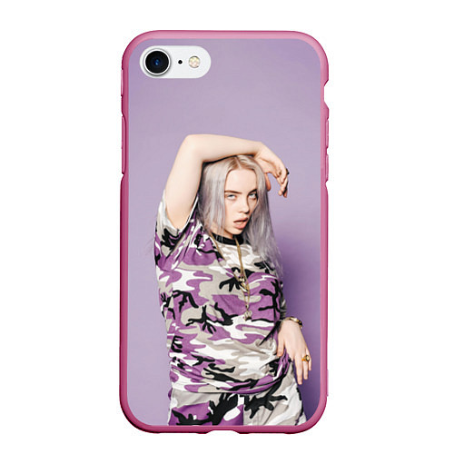 Чехол iPhone 7/8 матовый Billie Eilish: Violet Camo / 3D-Малиновый – фото 1