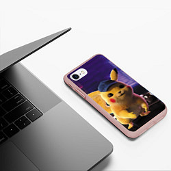 Чехол iPhone 7/8 матовый Пикачу Детектив, цвет: 3D-светло-розовый — фото 2