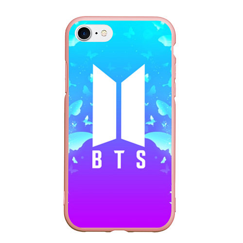 Чехол iPhone 7/8 матовый BTS: Violet Butterflies / 3D-Светло-розовый – фото 1