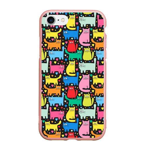 Чехол iPhone 7/8 матовый Разноцветные котики / 3D-Светло-розовый – фото 1