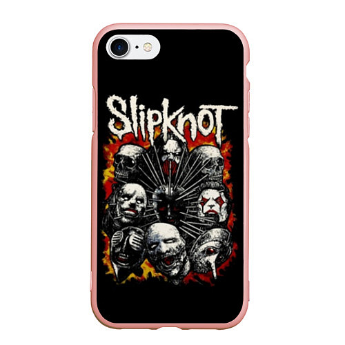 Чехол iPhone 7/8 матовый Slipknot: Faces / 3D-Светло-розовый – фото 1