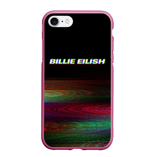 Чехол iPhone 7/8 матовый BILLIE EILISH: Black Glitch / 3D-Малиновый – фото 1