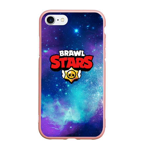 Чехол iPhone 7/8 матовый BRAWL STARS лого в космосе / 3D-Светло-розовый – фото 1