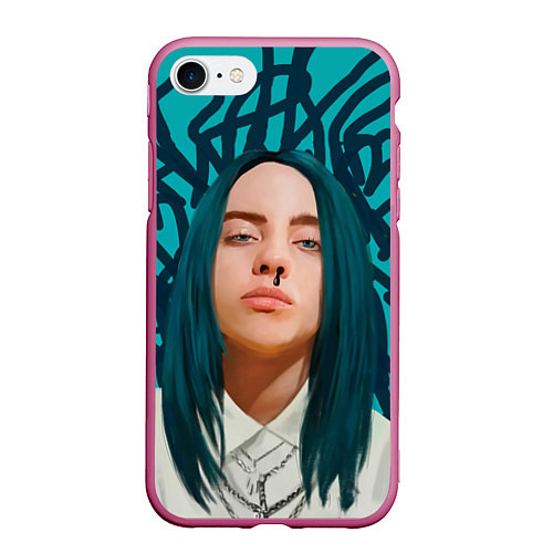 Чехол iPhone 7/8 матовый Billie Eilish / 3D-Малиновый – фото 1