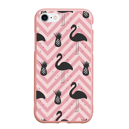 Чехол iPhone 7/8 матовый Черный фламинго арт / 3D-Светло-розовый – фото 1