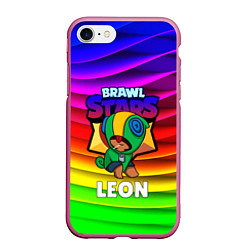 Чехол iPhone 7/8 матовый BRAWL STARS LEON, цвет: 3D-малиновый