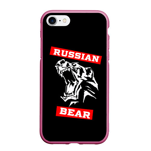 Чехол iPhone 7/8 матовый RUSSIAN BEAR - WILD POWER / 3D-Малиновый – фото 1
