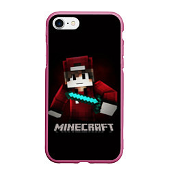 Чехол iPhone 7/8 матовый MINECRAFT, цвет: 3D-малиновый