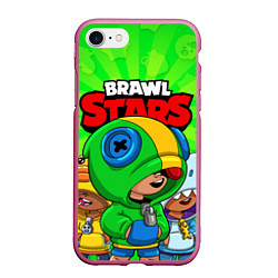 Чехол iPhone 7/8 матовый BRAWL STARS LEON, цвет: 3D-малиновый