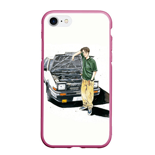 Чехол iPhone 7/8 матовый Initial D Takumi & Toyota AE 86 / 3D-Малиновый – фото 1