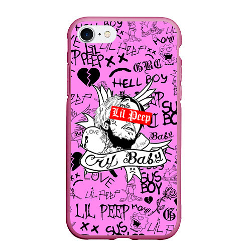 Чехол iPhone 7/8 матовый LIL PEEP LOGOBOMBING / 3D-Малиновый – фото 1