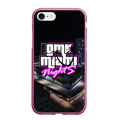 Чехол iPhone 7/8 матовый GTA VI: MIAMI NIGHTS / 3D-Малиновый – фото 1