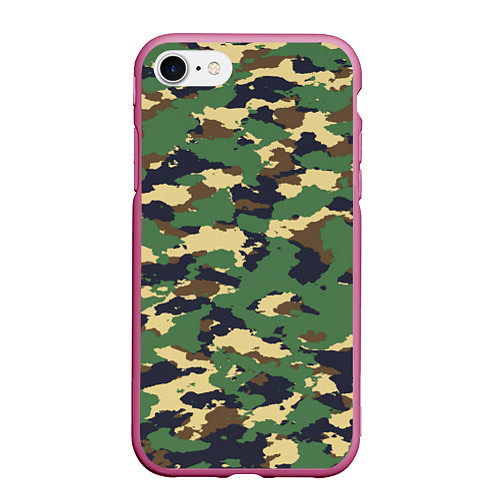Чехол iPhone 7/8 матовый Камуфляж: лесной / 3D-Малиновый – фото 1