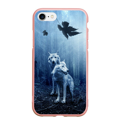 Чехол iPhone 7/8 матовый Волки в тёмном лесу / 3D-Светло-розовый – фото 1