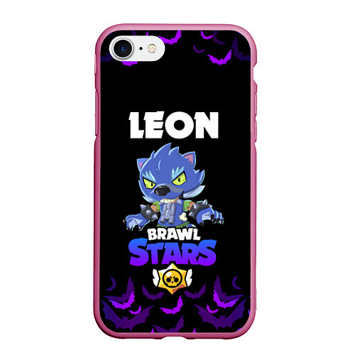 Чехол iPhone 7/8 матовый Brawl stars leon оборотень / 3D-Малиновый – фото 1