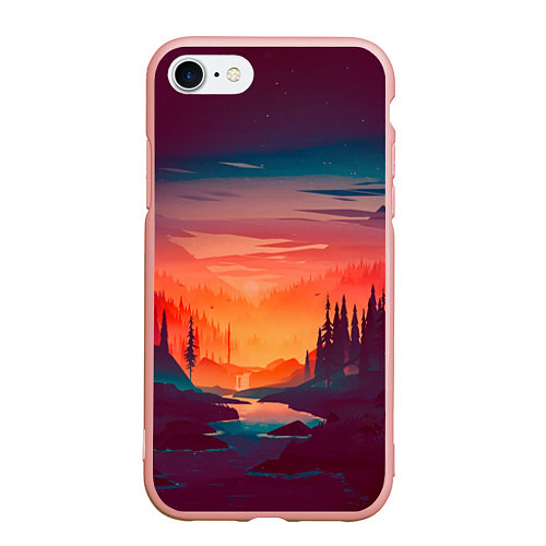 Чехол iPhone 7/8 матовый Minimal forest sunset / 3D-Светло-розовый – фото 1