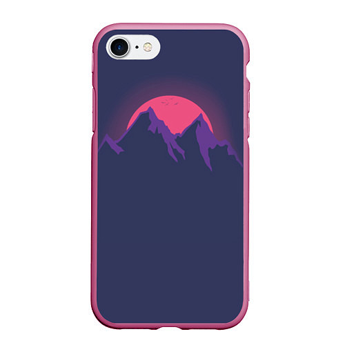 Чехол iPhone 7/8 матовый Mountain sunset / 3D-Малиновый – фото 1