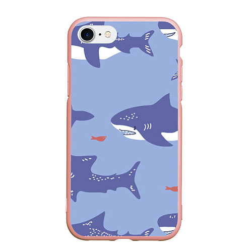 Чехол iPhone 7/8 матовый Акулий косяк / 3D-Светло-розовый – фото 1