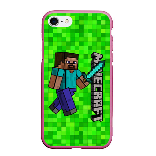 Чехол iPhone 7/8 матовый MINECRAFT / 3D-Малиновый – фото 1