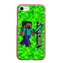 Чехол iPhone 7/8 матовый MINECRAFT, цвет: 3D-малиновый