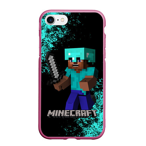 Чехол iPhone 7/8 матовый MINECRAFT / 3D-Малиновый – фото 1