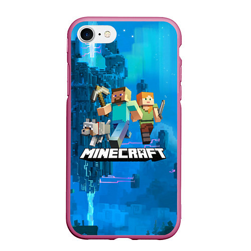 Чехол iPhone 7/8 матовый Minecraft Майнкрафт / 3D-Малиновый – фото 1