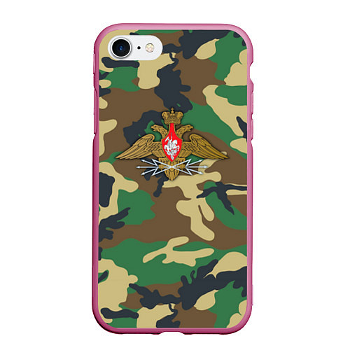 Чехол iPhone 7/8 матовый Камуфляж Войска связи / 3D-Малиновый – фото 1
