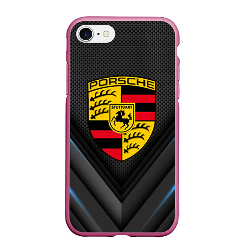 Чехол iPhone 7/8 матовый PORSCHE / 3D-Малиновый – фото 1