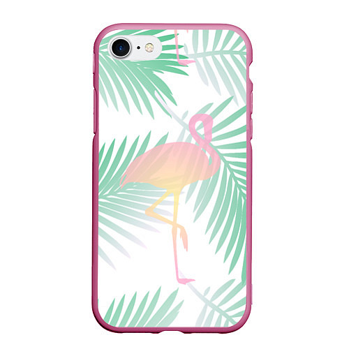 Чехол iPhone 7/8 матовый Фламинго в джунглях / 3D-Малиновый – фото 1