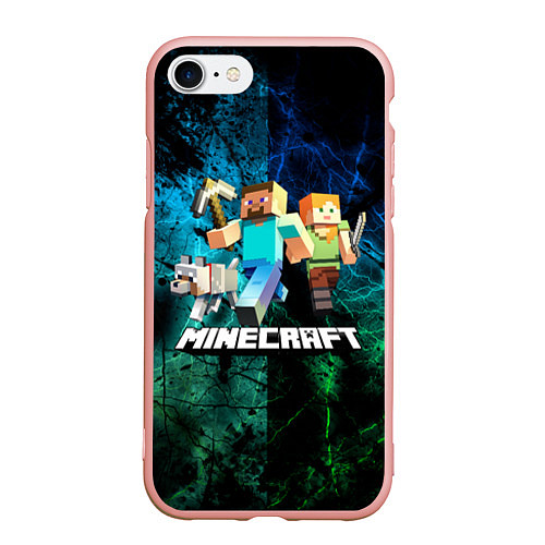 Чехол iPhone 7/8 матовый Minecraft Майнкрафт / 3D-Светло-розовый – фото 1