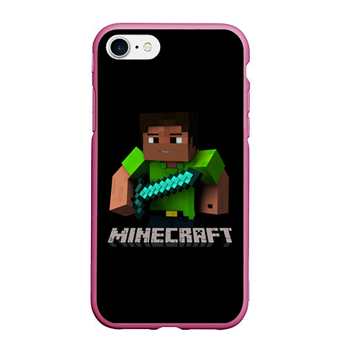 Чехол iPhone 7/8 матовый MINECRAFT / 3D-Малиновый – фото 1