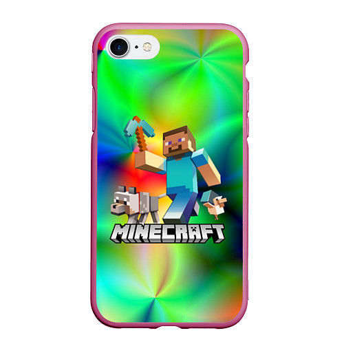 Чехол iPhone 7/8 матовый MINECRAFT / 3D-Малиновый – фото 1