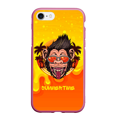 Чехол iPhone 7/8 матовый Summertime обезьяна / 3D-Малиновый – фото 1